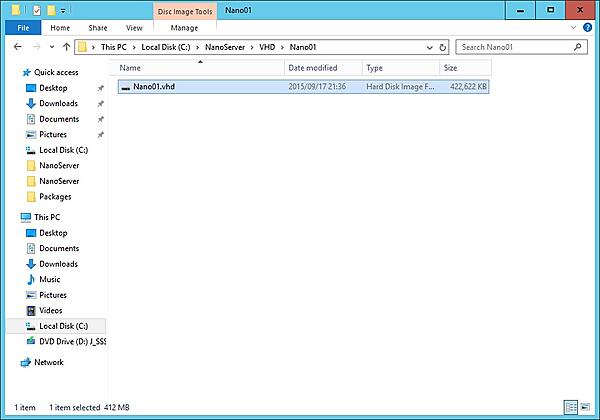 Nano Serverのvhdファイルが作成された