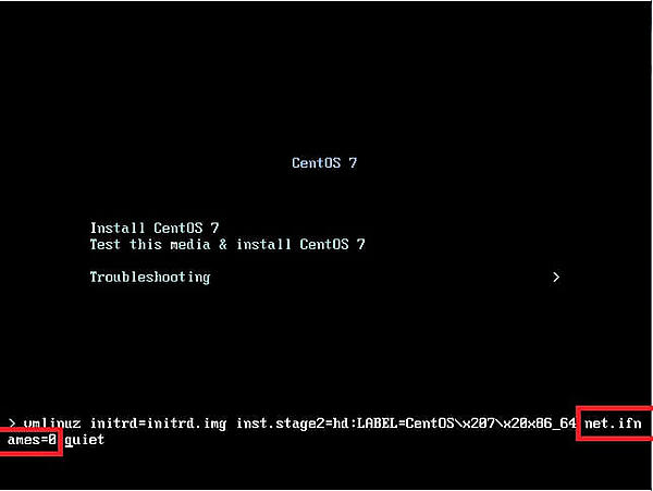 図2：CentOSインストール時に追加するパラメータ