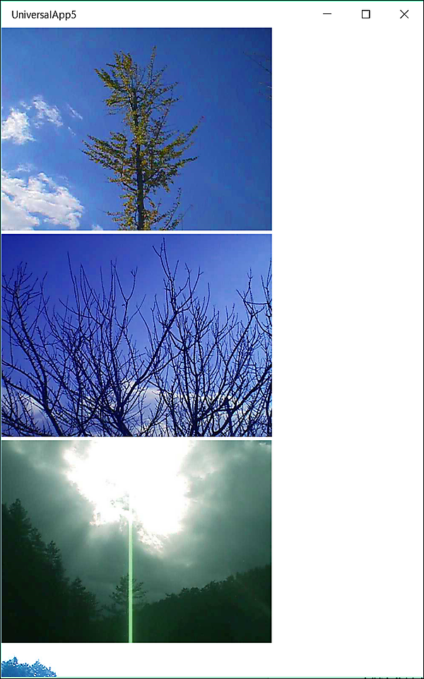 画面の幅を狭くすると画像サイズが320×240になり、縦一列で表示される。スクロールすることも可能