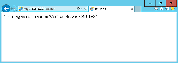 コンテナが提供するWebコンテンツtest.htmlをWebブラウザで確認