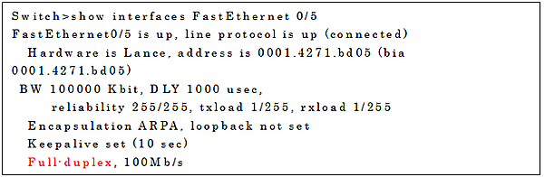show interfaceコマンドの実行結果