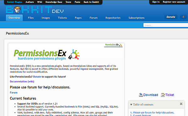 BukkitDevのPermissionsEx配布ページ