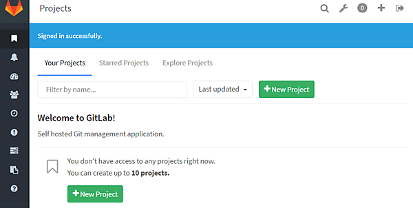 Gitlabのダッシュボード画面