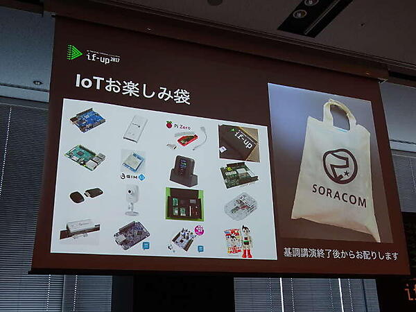 パートナー各社のIoTデバイスなどが参加者に配付された
