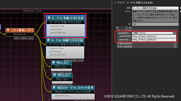 スクウェア・エニックスのAIグラフエディター内のビヘイビア・ツリー