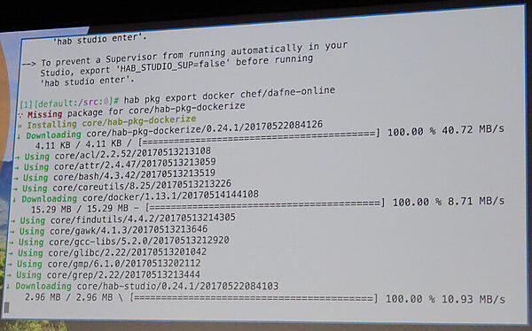 “hab pkg export docker”コマンドでコンテナを生成
