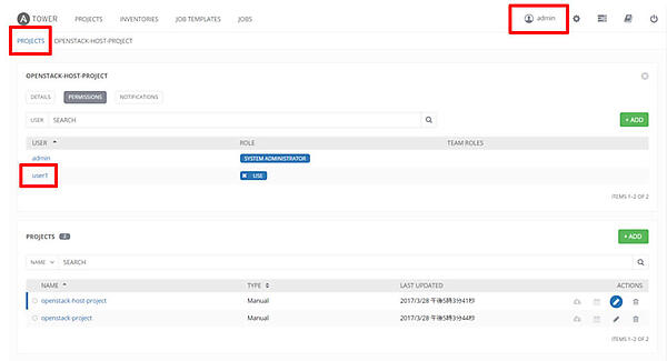 一般ユーザー（user1）にProject利用の権限を付与