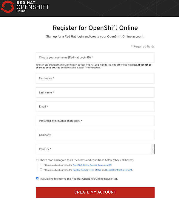 図10. Red Hat Developer Program の登録画面