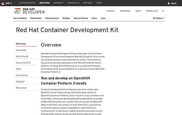 図14. Red Hat Container Development Kitのトップページ
