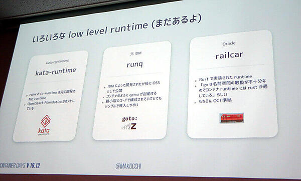 長谷川氏が調べたコンテナランタイムの例