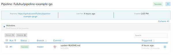 図9：サンプルのパイプラインのアクティビティ画面