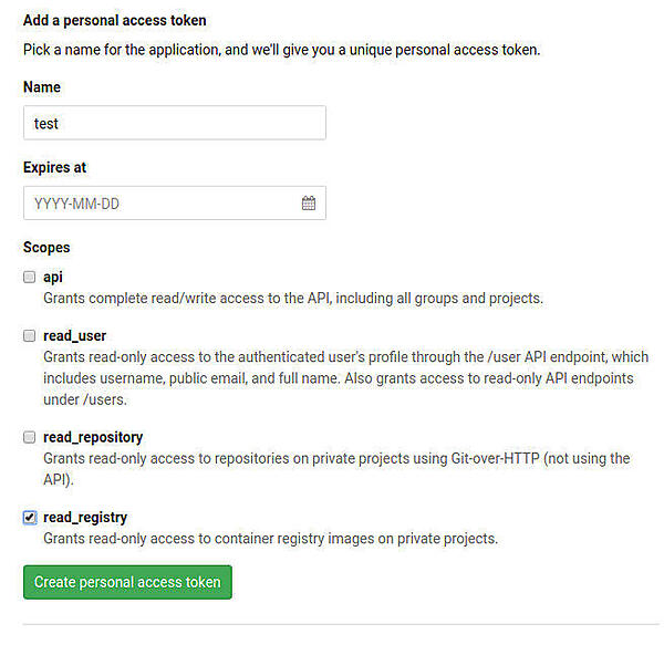 図7：トークンの作成（reat_registry権限のみの付与）