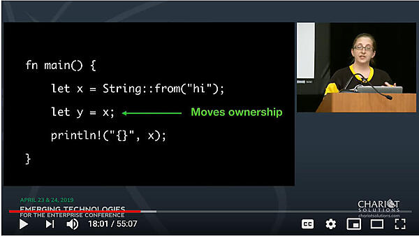 let y = x; はオーナーシップの移動。