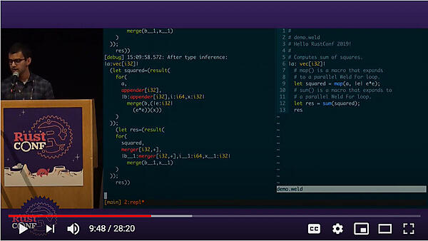 Weldのデモ。元のコードから徐々にIRに変換されていくようす