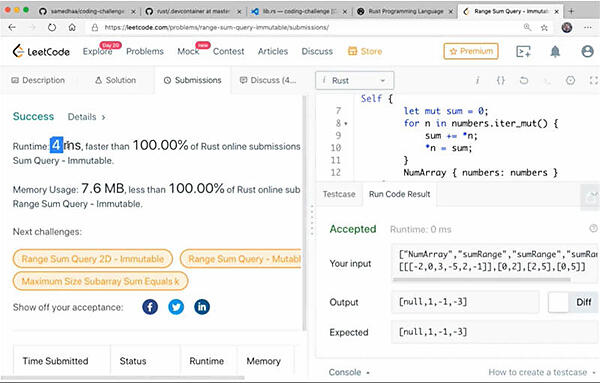 LeetCode上で実行すると、コードの可否だけではなく実行速度まで評価される