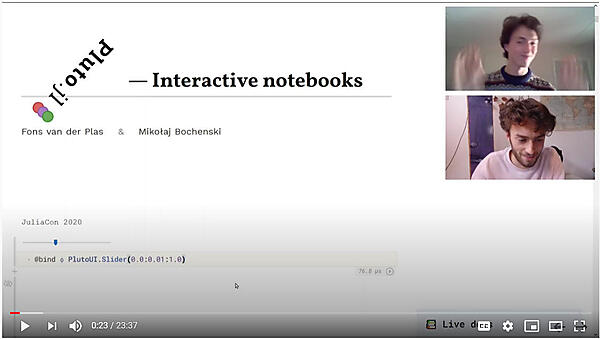 Pluto.jlの説明を行うFons Van Der Plas氏とMikolaji Bochenski氏