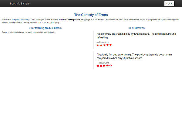 図15：BookinfoアプリケーションのProductページ（DetailsサービスAccess Denied）