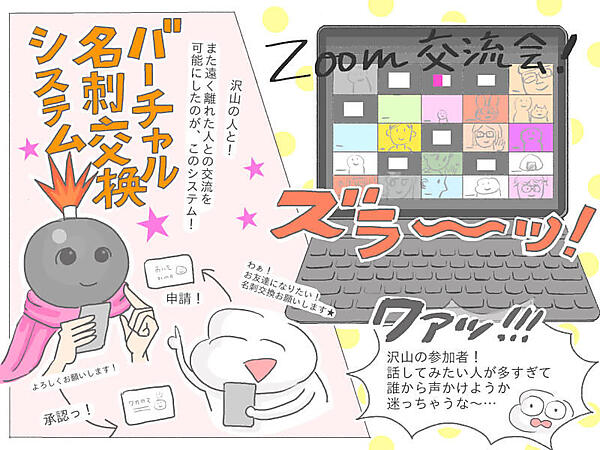 交流会でお話した人とバーチャル名刺交換も楽しめた！もっと話したい、という声がたくさん上がり、ZOOM会場でもSNSでも交流が活発に！