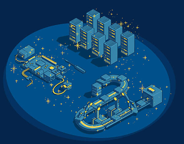 左側にRaspberry Pi、右がFA用ロボット、奥にサーバーが描かれている