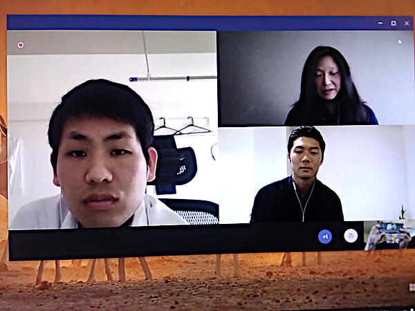 Zoomで参加した3名。左が岡井氏、右上が乗松氏、右下が田畑氏