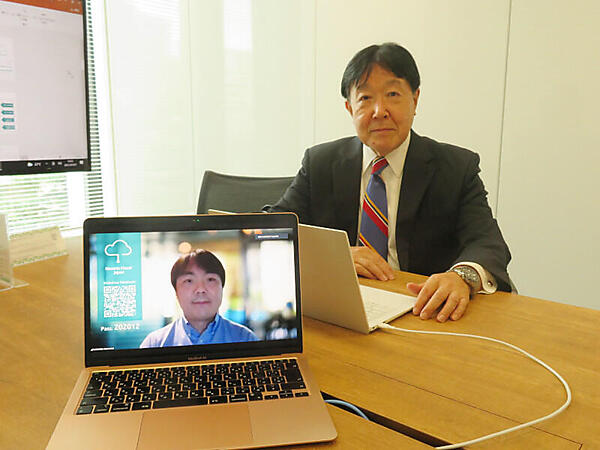 大阪からテレビ会議で参加した高橋氏（左）とCEOの田口氏（右）