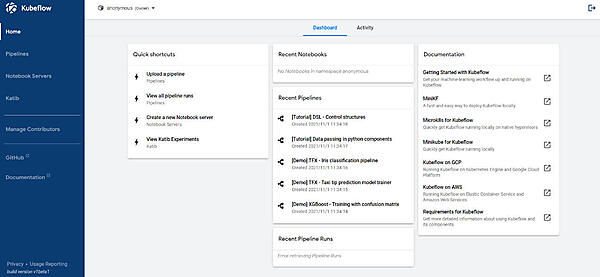 図1-1：Kubeflow UI