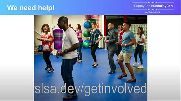 SLSAの開発に参加を呼びかけるスライド。踊っているのはサルサ？