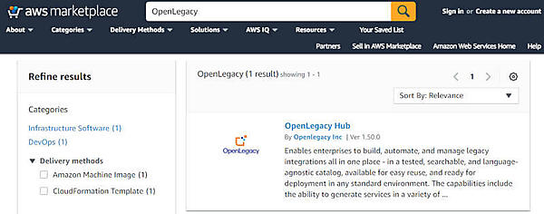 AWSのマーケットプレイスにはOpenLegacyが存在している