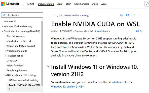Enable NVIDIA CUDA on WSL 2 | Microsoft Docs