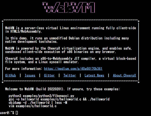 WebVMのスクリーンショット