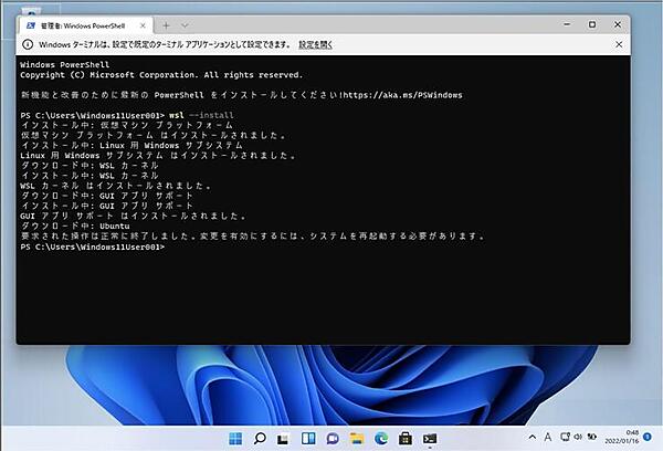 インストール完了後は再起動