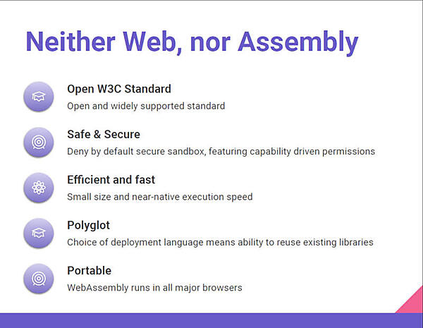 WebAssemblyの紹介のスライド。Webでもアセンブリ言語でもないというタイトル