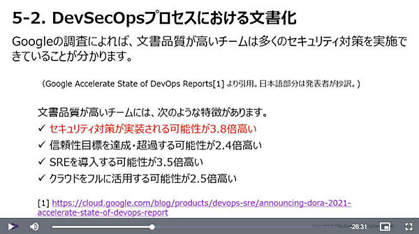 文書化についてはGoogleのDevOpsレポートを引用して説明