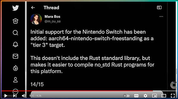任天堂SwitchがRust 1.64のコンパイラーでサポートされたというツイート