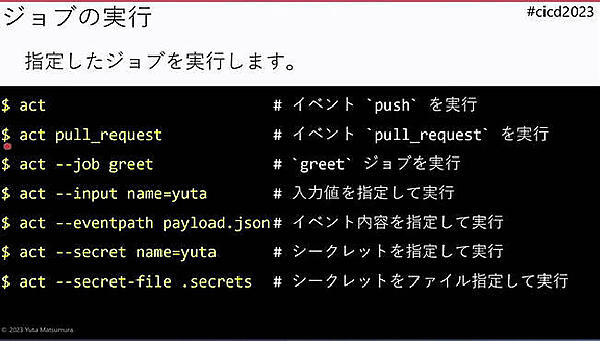 nektos/actのジョブ実行のパラメータを説明