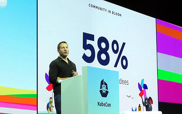 参加者の58％がKubeCon初参加であることを紹介するCNCFのCTO、Chris Aniszczyk氏