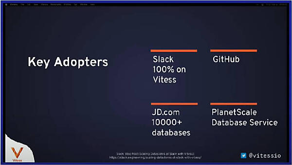 VitessのユースケースとしてJD.com、GitHub、Slackが挙げられている