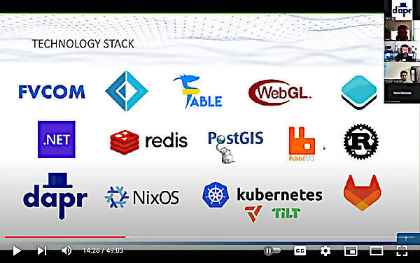 Daprに加えてKubernetes、RabbitMQ、Tiltなどが使用されている