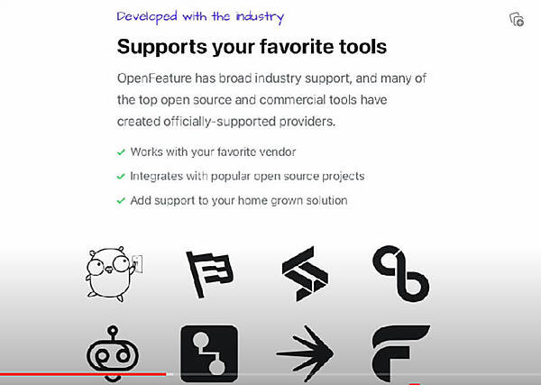 LaunchDarkly、CloudBees、Flagsmithなどのロゴが紹介されている