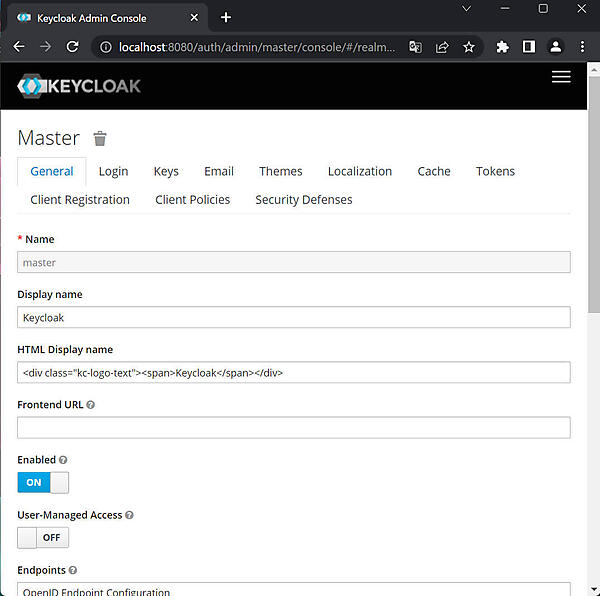 図3：旧管理コンソールの画面の例。Keycloak 15.0.1のもの