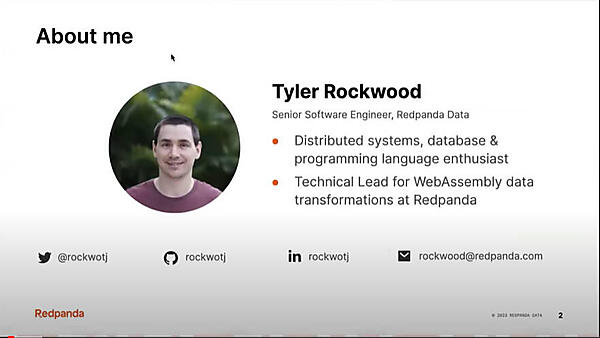 セッションを担当したRedpanda DataのTyler Rockwood氏