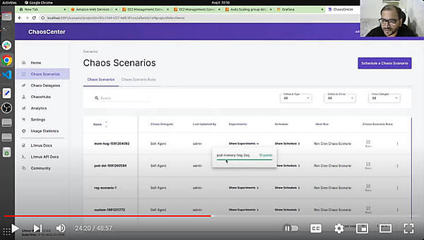 ChaosCenterというコンソールを使って不具合を実行