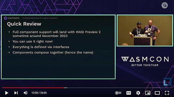コンポーネントモデルの正式な提供はWASI Preview 2と同じ時期