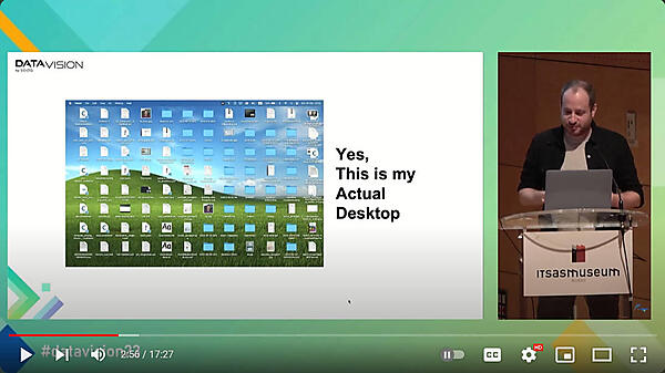 自身のデスクトップを見せて「どんなに整理してもこうなってしまう」問題点を解説