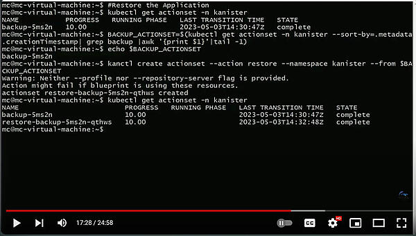 ActionSetというカスタムリソースにバックアップとリストアが作られていることを表示