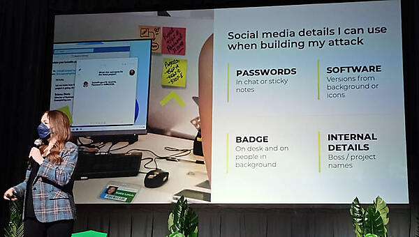 ユーザーが自身のデスクを撮影した写真からハッカーが攻撃のための情報を獲得できると説明