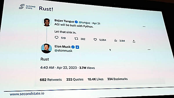 Elon Muskは「汎用人工知能の開発にはPythonではなくRustである」と答えている