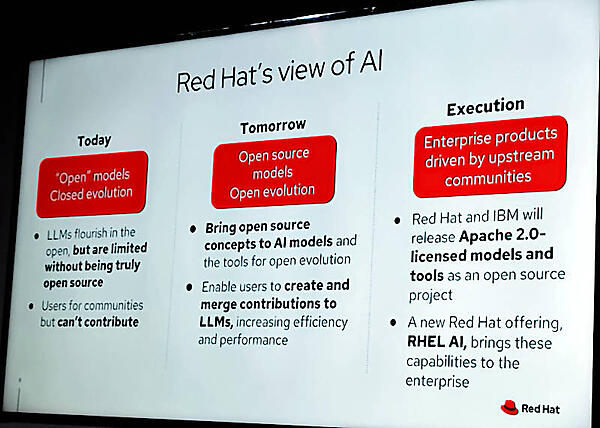 現在の生成型AIはクローズドだが、将来はオープンになるというのがRed Hatの願い