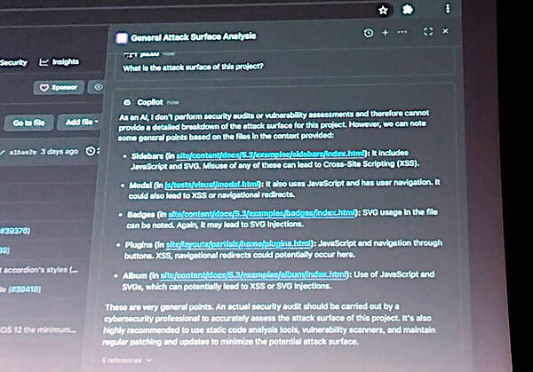 コードの中の安全ではない書き方をCopilotが指摘