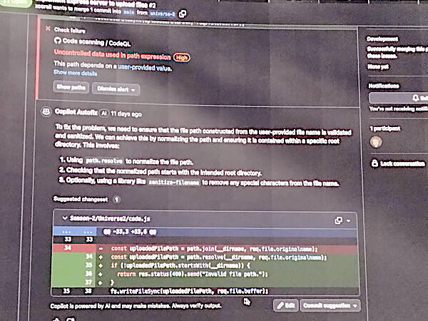 Autofixが脆弱性の修正を提案